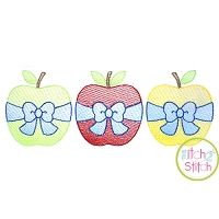 Apple Big Bow Trio Sketch Embroidery | Machine Embroidery Designs by JuJu