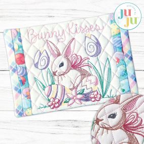 In The Hoop Bunny Kisses Mug Rug Project | Machine Embroidery Designs by JuJu