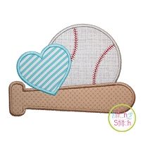 Baseball Bat Heart Applique Design | Machine Embroidery Designs by JuJu