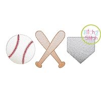 Baseball Bats Home Plate Trio Sketch Embroidery | Machine Embroidery Designs by JuJu