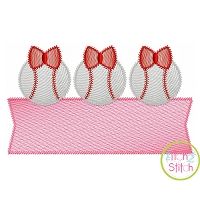 Baseball Bow Trio Banner Sketch Embroidery Design | Machine Embroidery Designs by JuJu
