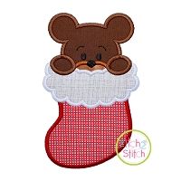 Bear in Stocking Boy Applique | Machine Embroidery Designs by JuJu