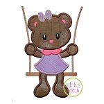 Bear in the Swing Girl Applique | Machine Embroidery Designs by JuJu
