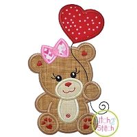 Bear with Heart Balloon Girl Applique Design | Machine Embroidery Designs by JuJu