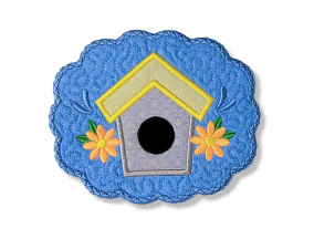 ITH Birdhouse Scalloped Mug Rug | Machine Embroidery Designs by JuJu