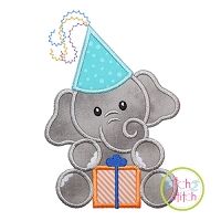 Birthday Elephant Boy Applique Design | Machine Embroidery Designs by JuJu