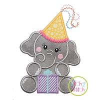 Birthday Elephant Girl Applique Design | Machine Embroidery Designs by JuJu