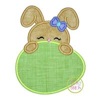Bunny Egg Peeker Girl Applique | Machine Embroidery Designs by JuJu