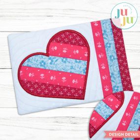 In The Hoop Striped Heart Mug Rug Project | Machine Embroidery Designs by JuJu