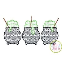 Cauldron Trio Motif Embroidery | Machine Embroidery Designs by JuJu