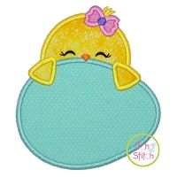 Chick Egg Peeker Girl Applique | Machine Embroidery Designs by JuJu