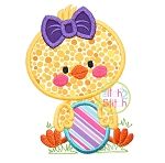 Chick Girl Holding Egg Applique | Machine Embroidery Designs by JuJu