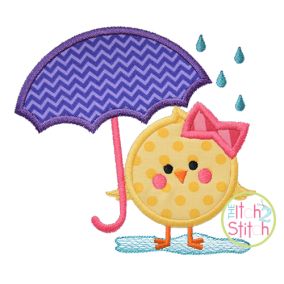 Itch 2 Stitch Chick Umbrella 2 Applique Digital Embroidery Machine Designs by JuJu