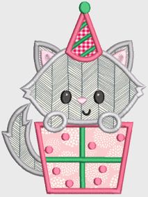 Birthday Cats Applique Machine Embroidery Designs by JuJu