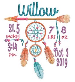 Dreamcatcher Birth Announcement Template Machine Embroidery Designs by JuJu