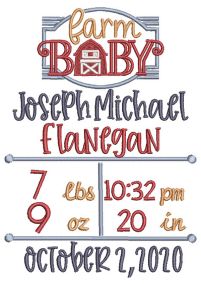 Farm Baby Birth Announcement Template Machine Embroidery Designs by JuJu