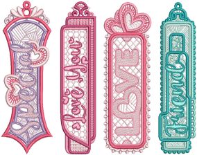 Free Standing Lace Love Special Friend Bookmarks | Machine Embroidery Designs by JuJu