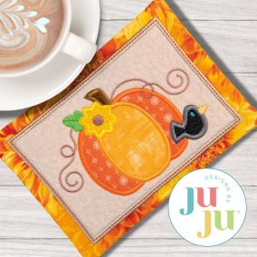 ITH Chunky Pumpkin And Bird Mug Rug | Machine Embroidery Designs by JuJu