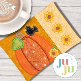 ITH Chunky Pumpkin And Sunflowers Mug Rug | Machine Embroidery Designs by JuJu