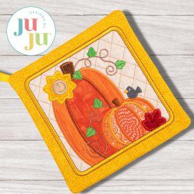 ITH Chunky Pumpkin Pair Pot Holder | Machine Embroidery Designs by JuJu