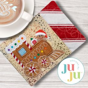 ITH Cookie Train Mug Rug | Machine Embroidery Designs by JuJu