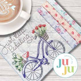 ITH Just Keep Pedaling Mug Rug | Machine Embroidery Designs by JuJu
