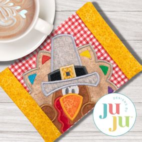 ITH Peeking Turkey Boy Mug Rug | Machine Embroidery Designs by JuJu