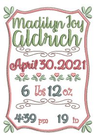 Madilyn Birth Announcement Template Machine Embroidery Designs by JuJu