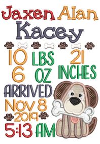 Puppy Birth Announcement Template Machine Embroidery Designs by JuJu