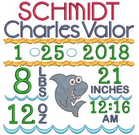 Shark Birth Announcement Template Machine Embroidery Designs by JuJu