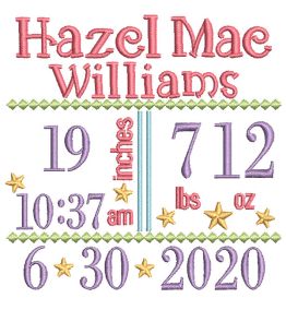 Simple Stars Birth Announcement Template Machine Embroidery Designs by JuJu