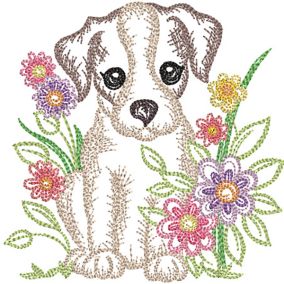 Spring Garden Sketch Dog | Machine Embroidery Designs by JuJu