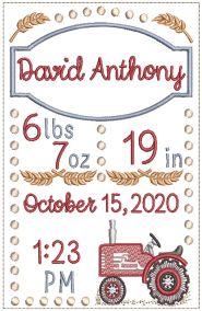 Vintage Tractor Birth Announcement Machine Embroidery Designs by JuJu