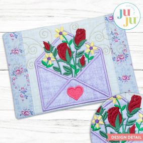 In The Hoop Envelope With Roses Mug Rug Project | Machine Embroidery Designs by JuJu