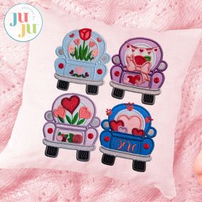 Valentine Trucks Satin Embroidery Set | Machine Embroidery Designs by JuJu