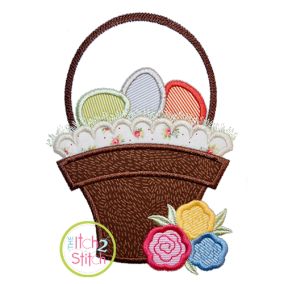 Itch 2 Stich Easter Basket Roses Applique Digital Embroidery Machine Designs by JuJu