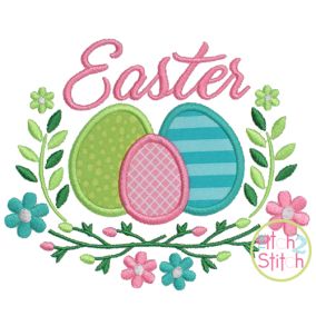 Itch 2 Stitch Easter Floral with Eggs Applique Digital Embroidery Machine Designs by JuJu