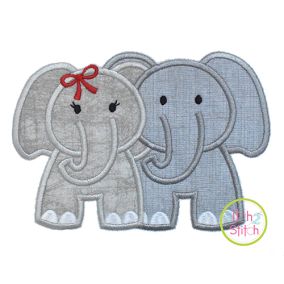 Elephant Pair Applique Digital Machine Embroidery Designs by JuJu