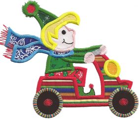 Christmas on Wheels Applique Machine Embroidery Designs by JuJu 