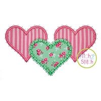 Fancy Heart Trio Applique | Machine Embroidery Designs by JuJu