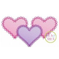 Fancy Heart Trio Sketch Embroidery | Machine Embroidery Designs by JuJu