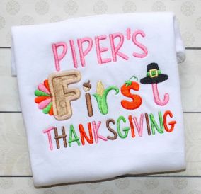 First Thanksgiving Word Art Embroidery Design