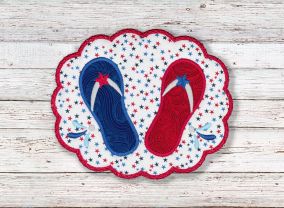 ITH Patriotic Flip Flops Mug Rug | Machine Embroidery Designs by JuJu