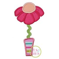 Flower Vase Applique with Rick Rack Trim | Machine Embroidery Designs by JuJu