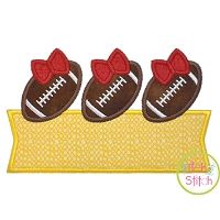 Football Bow Trio Banner Applique Design | Machine Embroidery Designs by JuJu