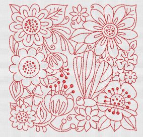 Free Redwork Garden Block Machine Embroidery Designs by JuJu