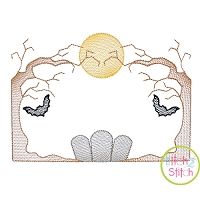 Halloween Trees Frame Sketch Embroidery | Machine Embroidery Designs by JuJu
