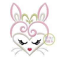 Heart Bunny Face Embroidery | Machine Embroidery Designs by JuJu