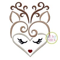 Heart Deer Face Embroidery | Machine Embroidery Designs by JuJu