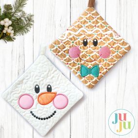 In The Hoop Christmas Face Potholders2 Project | Designs by JuJu